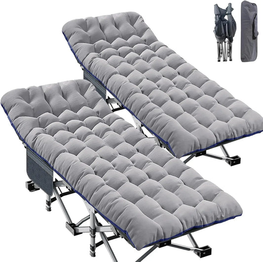 2 Pack Oversized XXFolding Camping Cot With Mat Heavy Duty Outdoor Bed