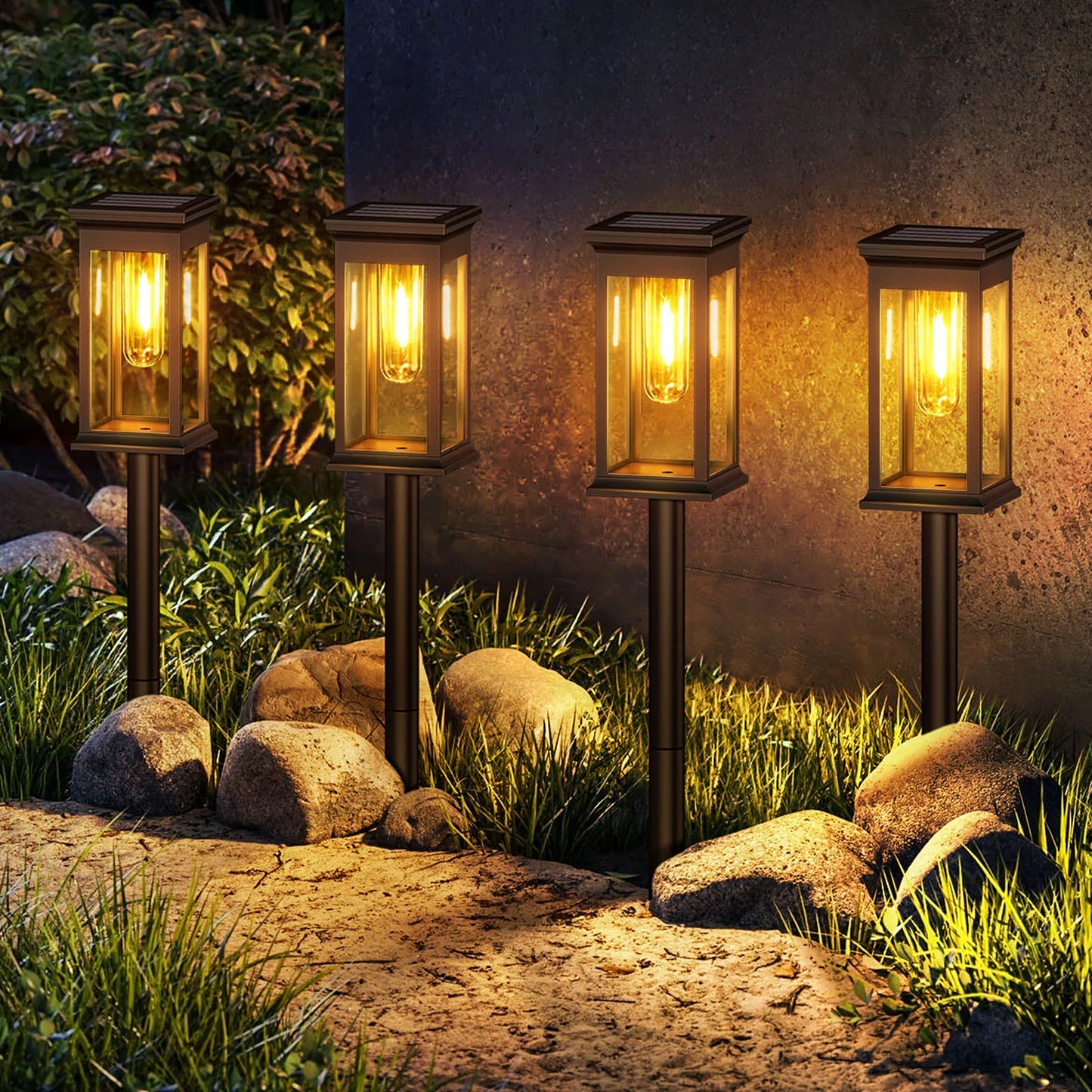 KPSTEK Solar Lights for Yard and Garden Walkway 2700K Upgraded Outdoor LED Path Lights