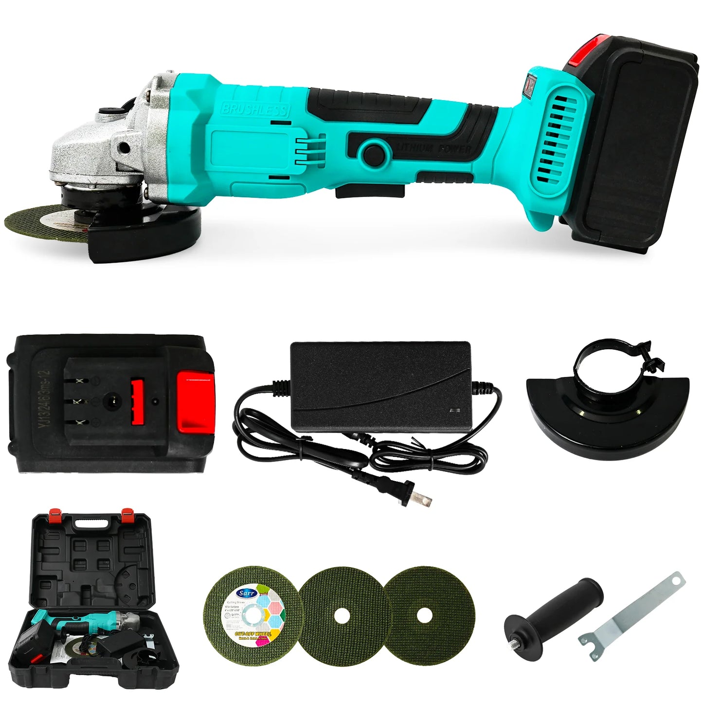 Cordless Angle Grinder Kit Brushless 21V 1300mAh Batteries