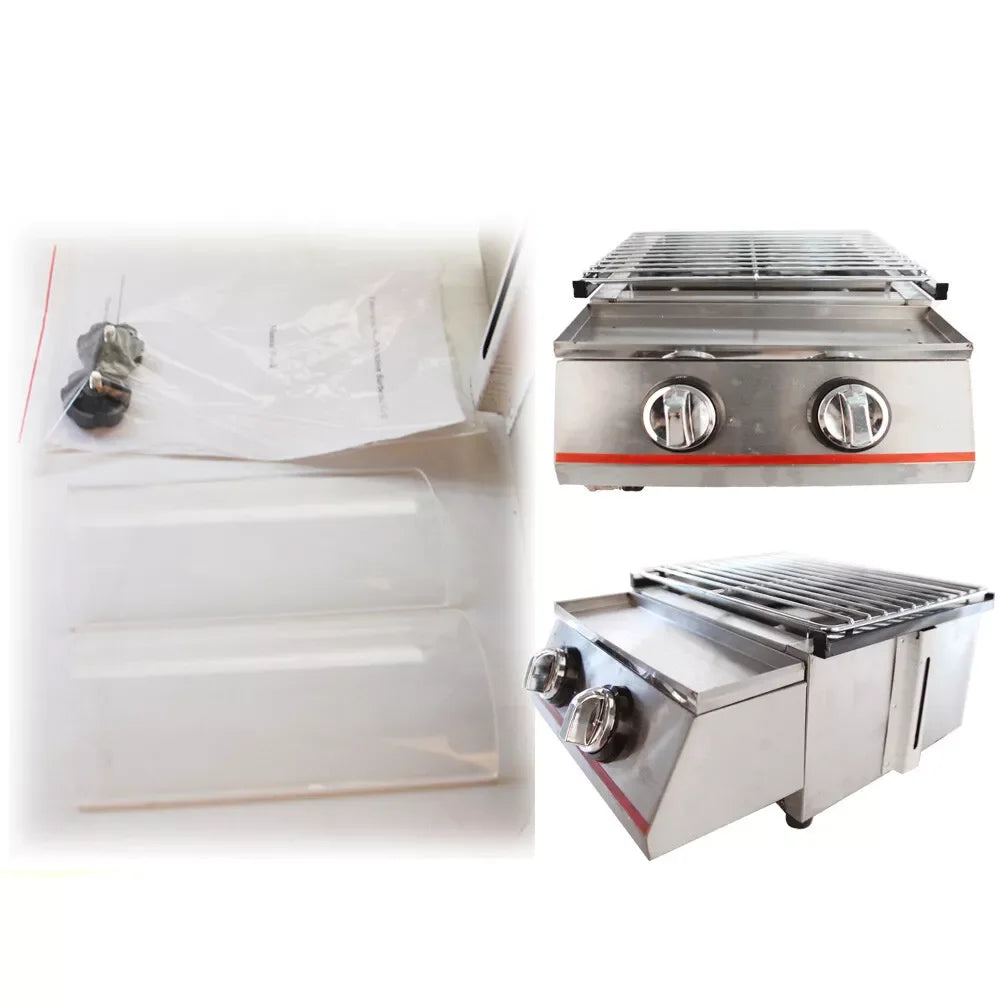 Portable 2 Burner Stainless Steel LPG Tabletop Grill