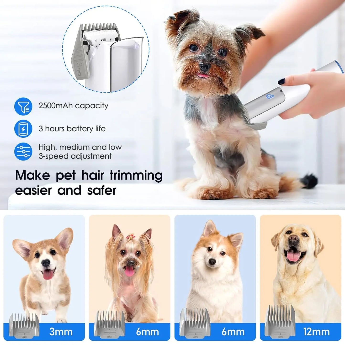 Dog Grooming Kit with 2L Vacuum Suction 99 Pet Hair Professional Vacuum Grooming Kit with Five Grooming Tools for Dogs and Cats