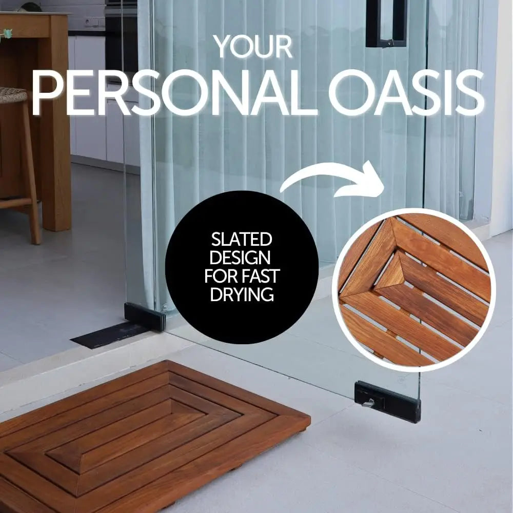 Premium Teak Shower and Bath Mat Non-Slip Wooden Platform for Indoor Outdoor Use