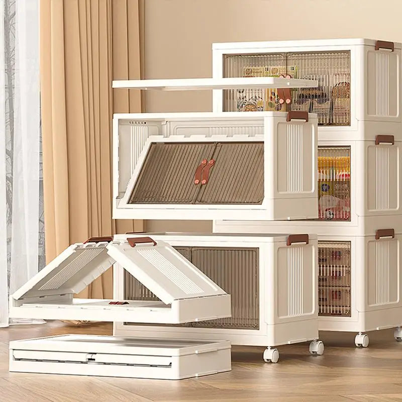 Stackable Storage Cabinet Foldable Large Capacity 3-Layer Snack Box with Lids .