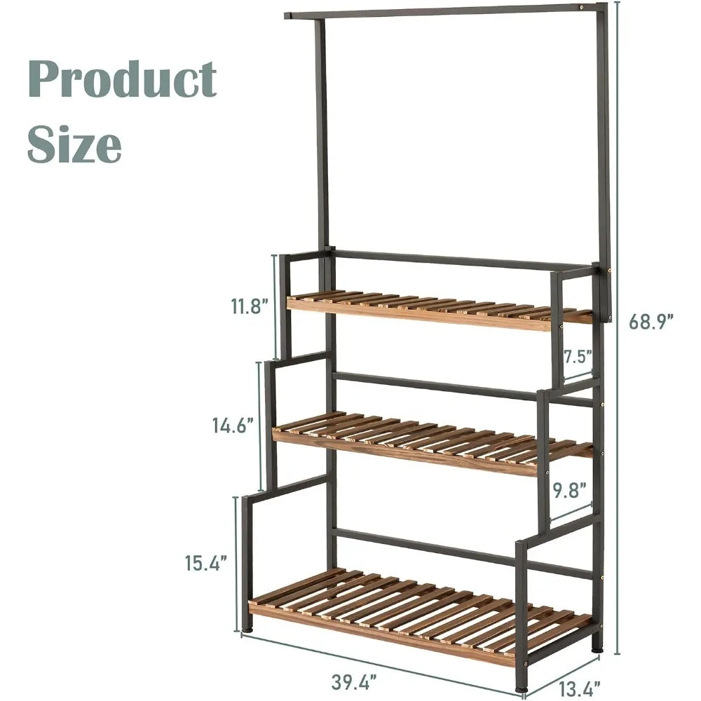 3 Tier Wood Plant Stand With Metal Frame Outdoor Indoor