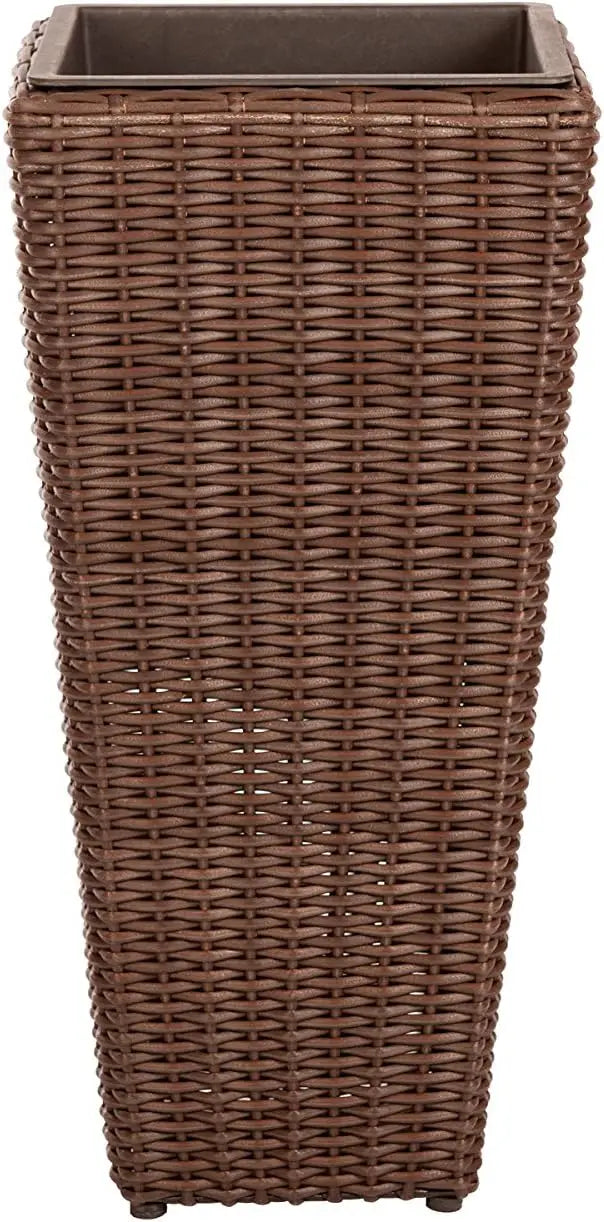 Wicker All Weather Planter Set with Liners for Outdoor Herb Garden Mocha Pack of 2