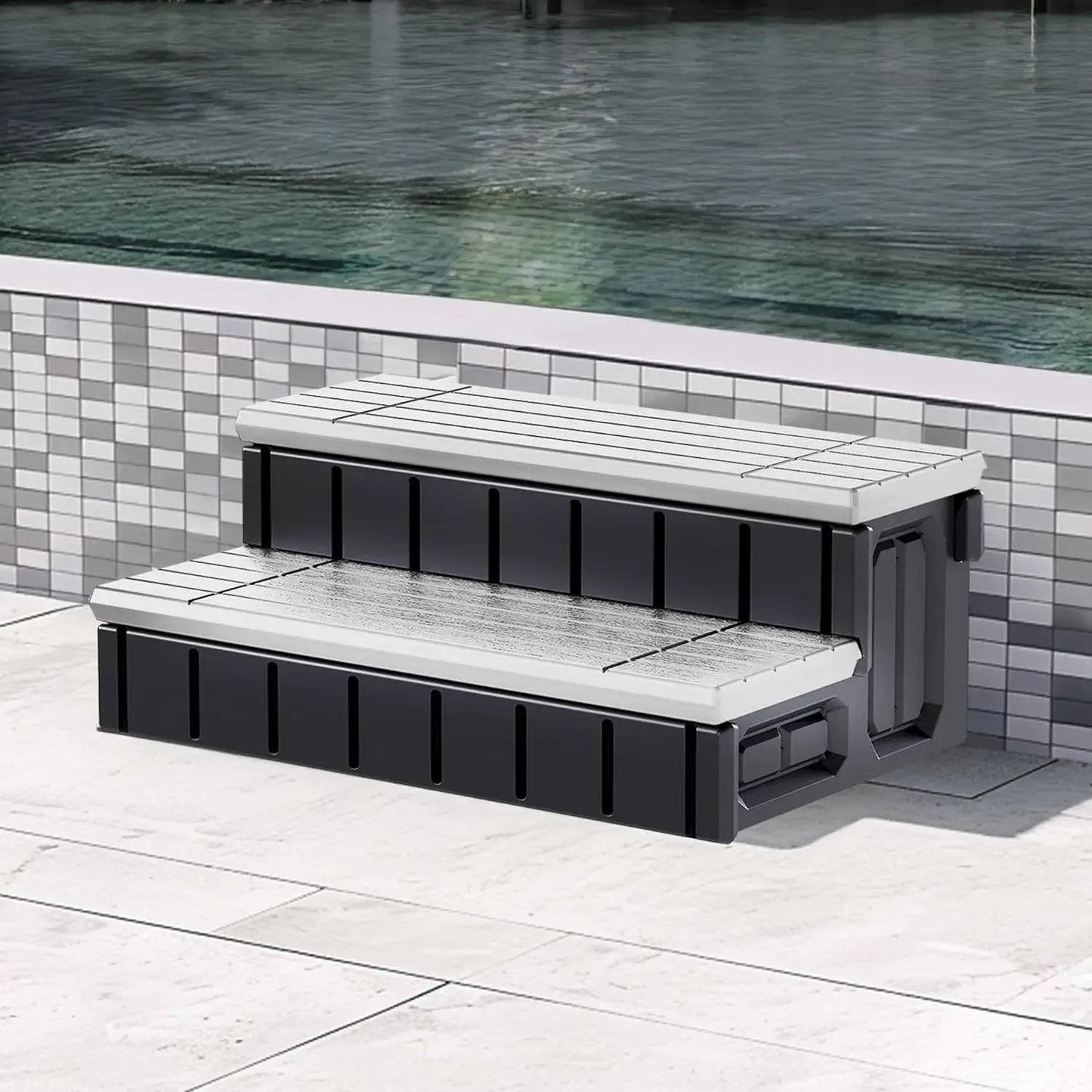 Spa Hot Tub Step with Storage Non Slip 2 Step Stool for Pool and Bathtub
