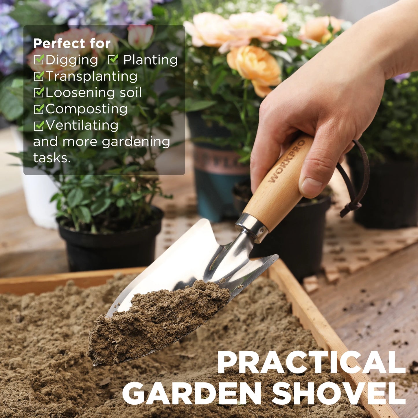 Garden Tool Set 3 Pcs Gardening Tools with Wood Handle, Weed Puller, Crack Weeder and Hand Trowel.