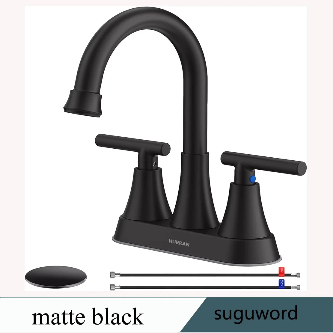 Black 3 Hole 4 Inch Center Set Bathroom Faucet Two Handle