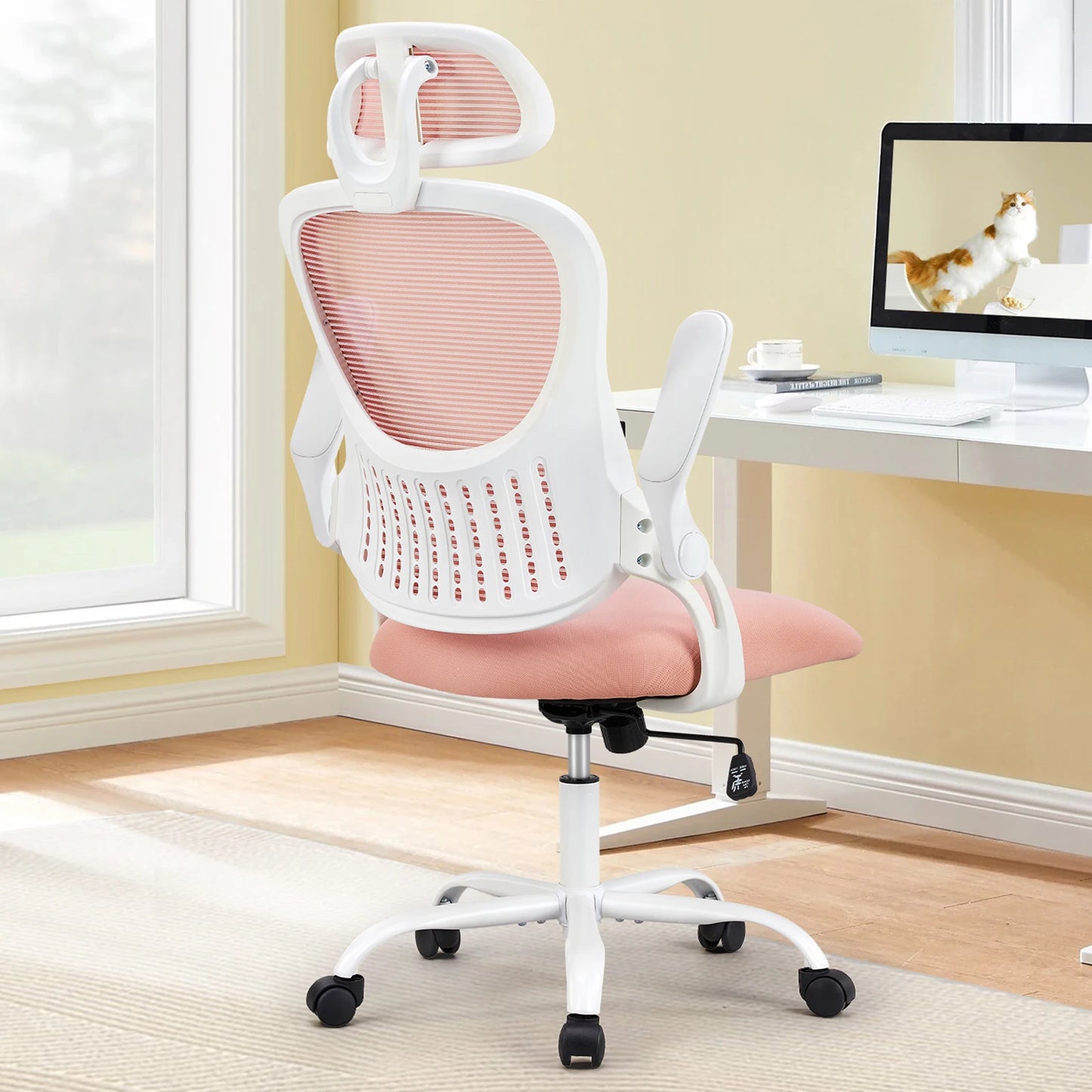 JHK Mesh Ergonomic Desk Chair Flip-up Arms Adjustable Headrests Comfortable Lumbar Support