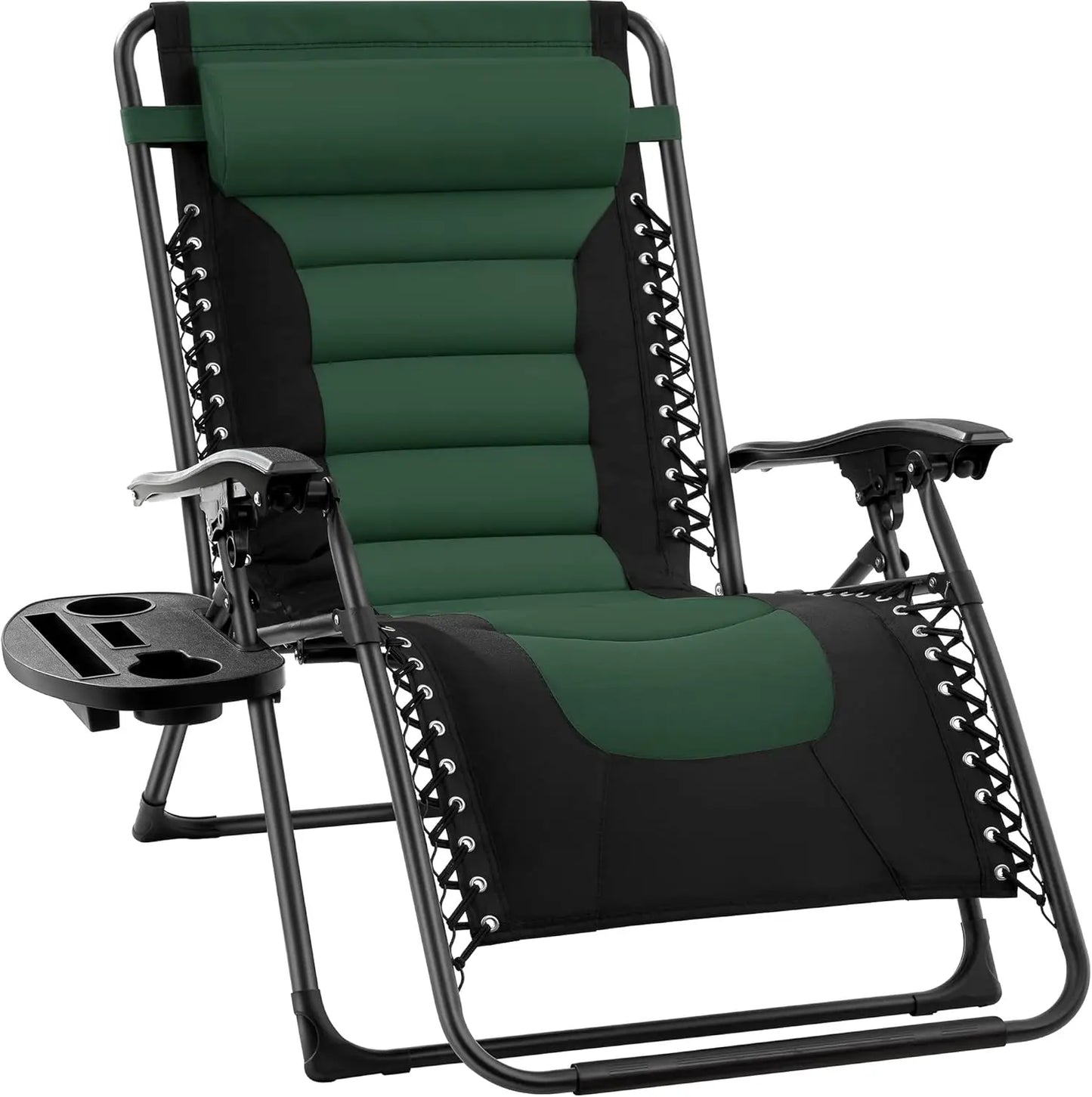 XL Folding Outdoor Recliner Chair With Headrest And Tray