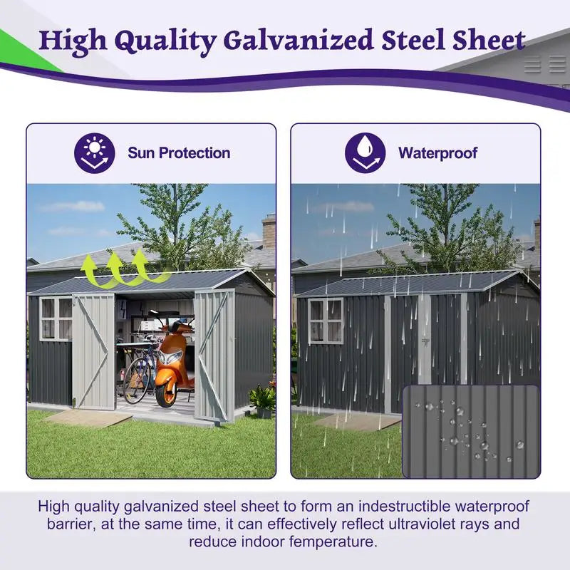 Outdoor Steel Storage Shed 10x8ft Lockable Weatherproof