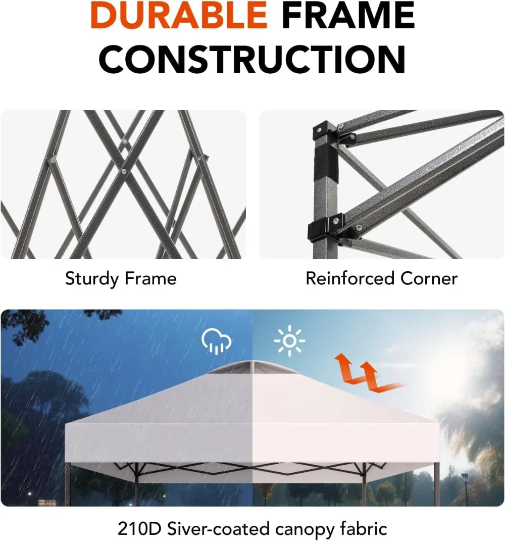 10x10ft One Person Setup Pop Up Canopy Tent Easy Outdoor Sun Shade for Events Beach Tent with Three Speed Adjustable Height