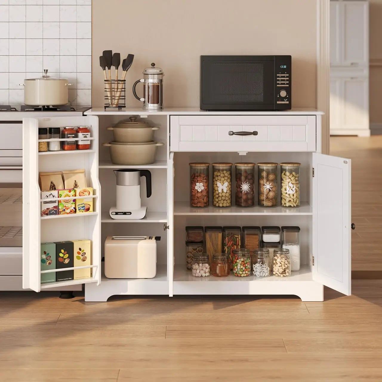 Kitchen Sideboard Buffet Cabinet Small Coffee Bar Cabinet with Drawer