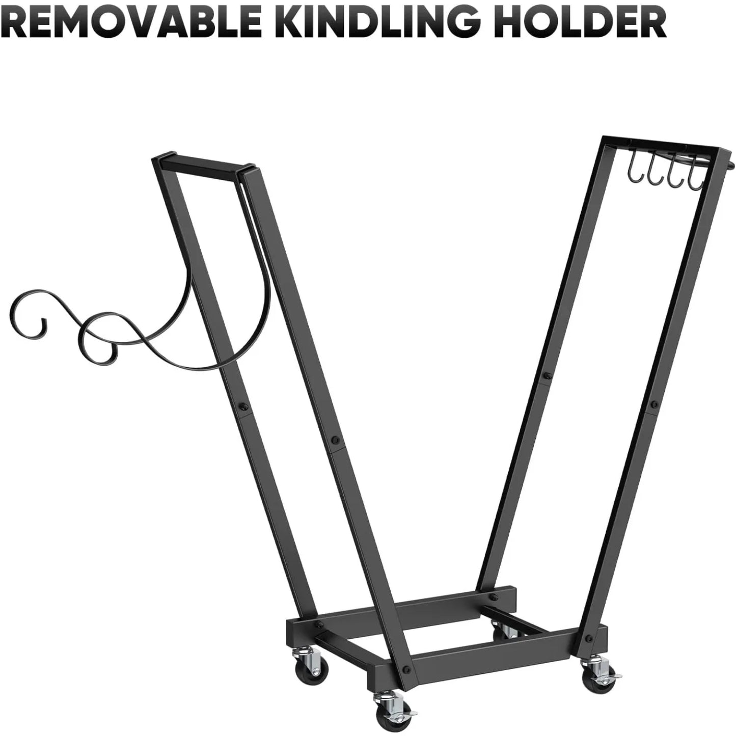 Mobile Firewood Rack with Wheels and Removable Kindling Shelf for Indoor Outdoor Use
