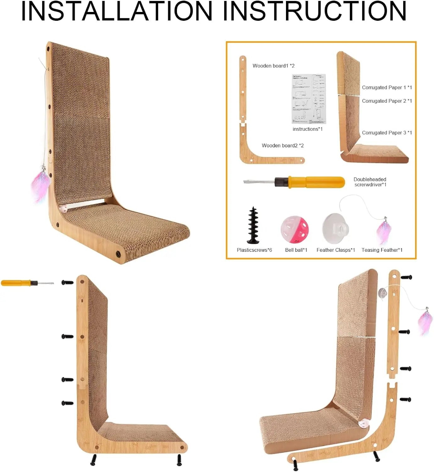 L Shape Cat Scratcher for Indoor Cats, 23.6 Inch, Protecting Furniture