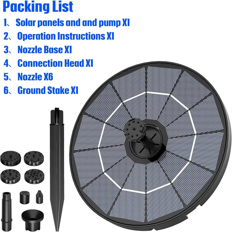 Solar Fountain Pump for Water Feature with 3.9ft Cord, Solar Bird Bath Fountain with 6 Nozzles