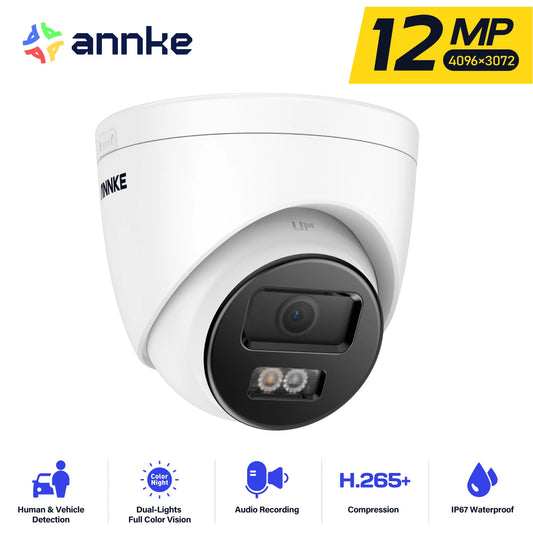 ANNKE 12MP Smart Dual Light Turret Network Camera with 2.8mm Lens Motion Detection Built-in Microphone Waterproof for Smart Home