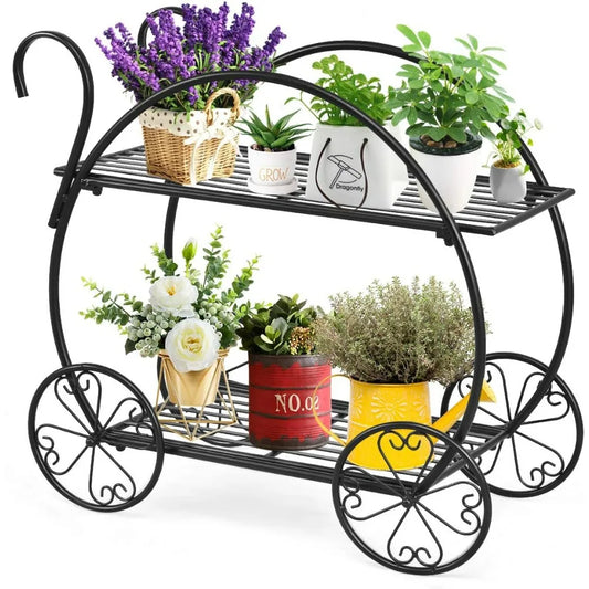 Parisian Style Plant Stand with 4 Wheels for Succulent and Flower Display