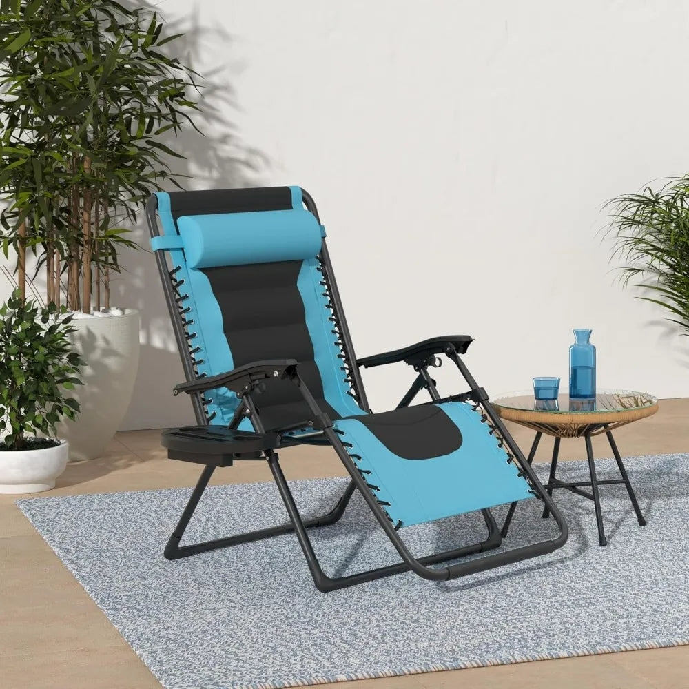 XL Folding Outdoor Recliner Chair With Headrest And Tray