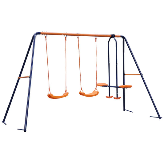 Durable Double Swing Set Garden Swing with Seesaw for Children Outdoor Play