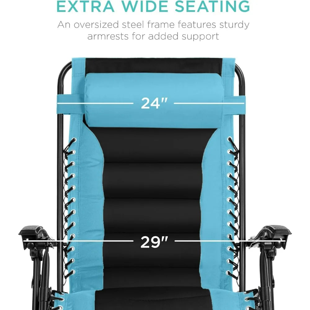 XL Folding Outdoor Recliner Chair With Headrest And Tray