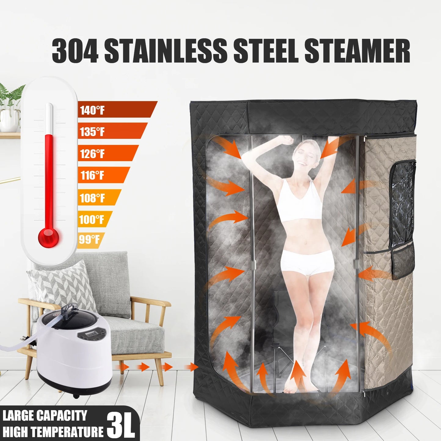 Full Size Portable Sauna, Home Steam Sauna with Steamer