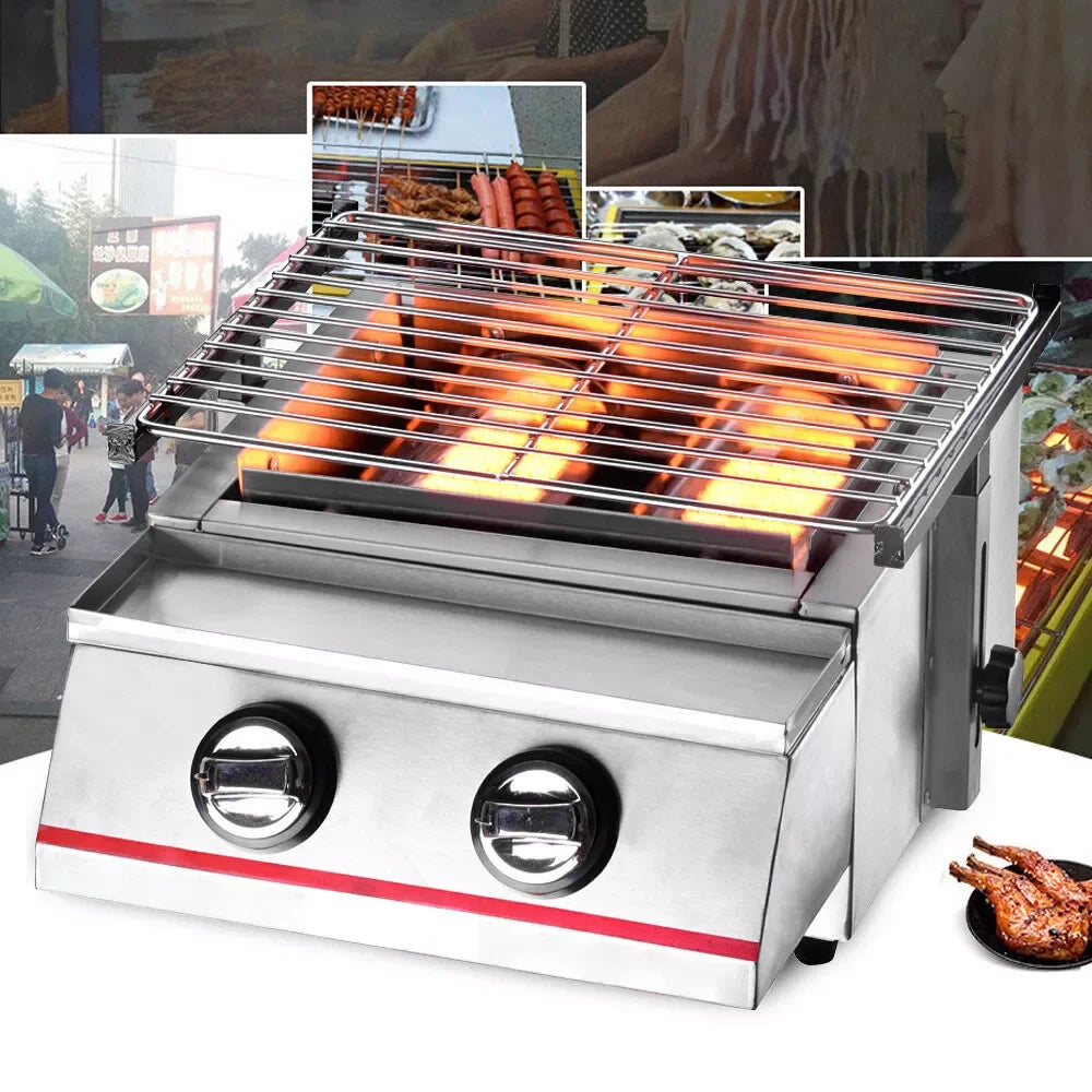 Portable 2 Burner Stainless Steel LPG Tabletop Grill
