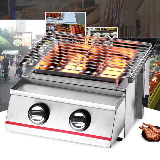 Portable 2 Burner Stainless Steel LPG Tabletop Grill