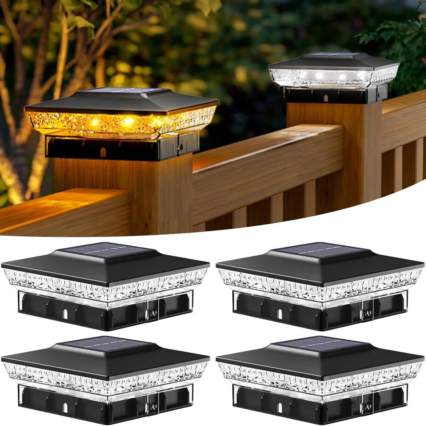 4x4 Solar Post Cap Light 16 LEDs Warm Cool Waterproof