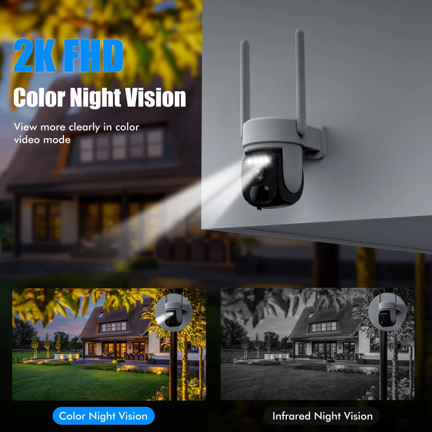 Wireless Outdoor Solar Security Camera 2K 360 Degree Panoramic PTZ Tilt with AI Motion Detection CCTV Low Power 2.4G WiFi IP66