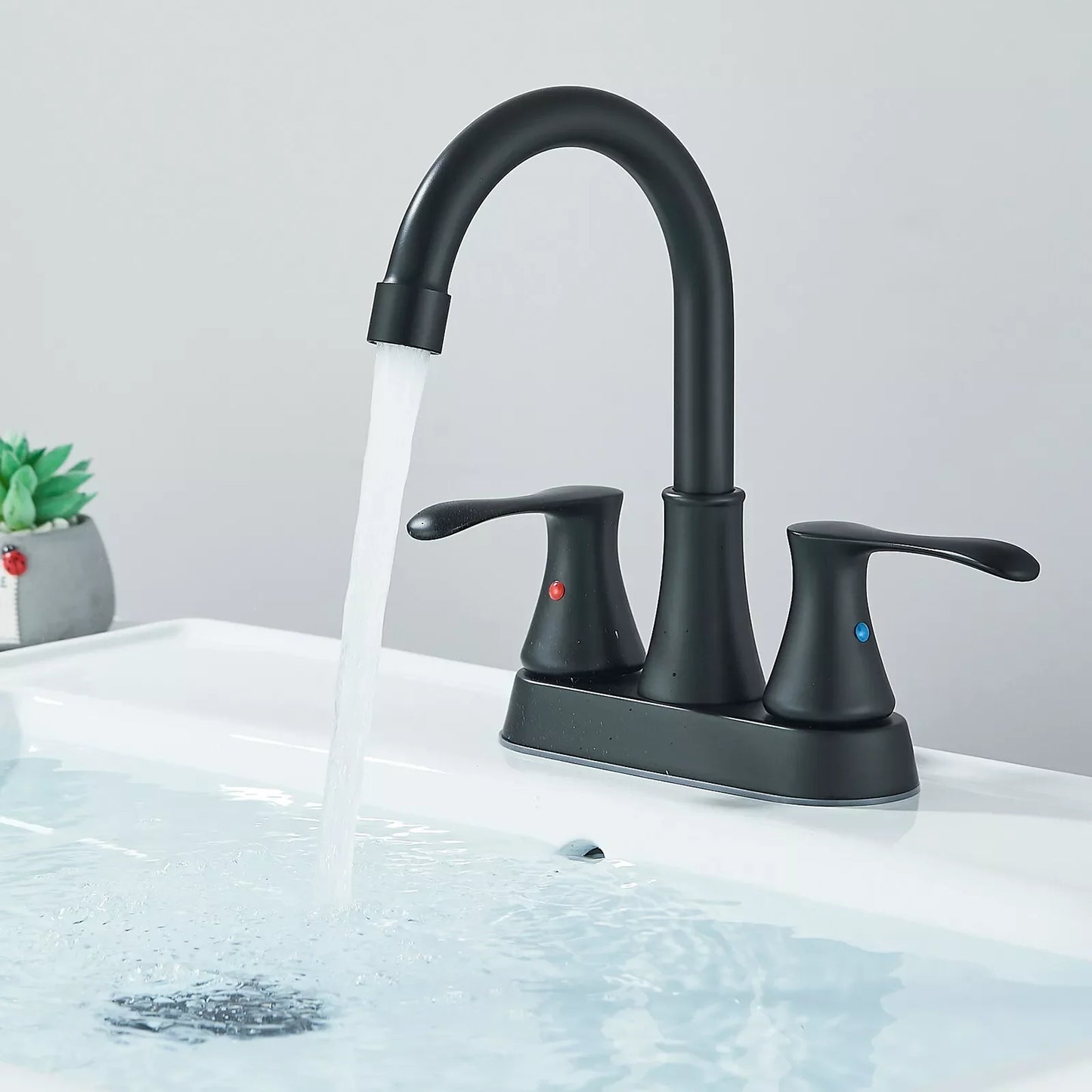 Black 3 Hole 4 Inch Center Set Bathroom Faucet Two Handle