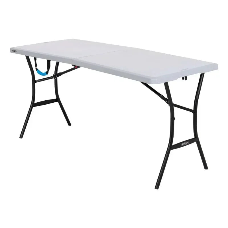 5 Foot Rectangle Fold-in-Half Table, Indoor/Outdoor Essential, Gray, 60.3" x 25.5" (80861)