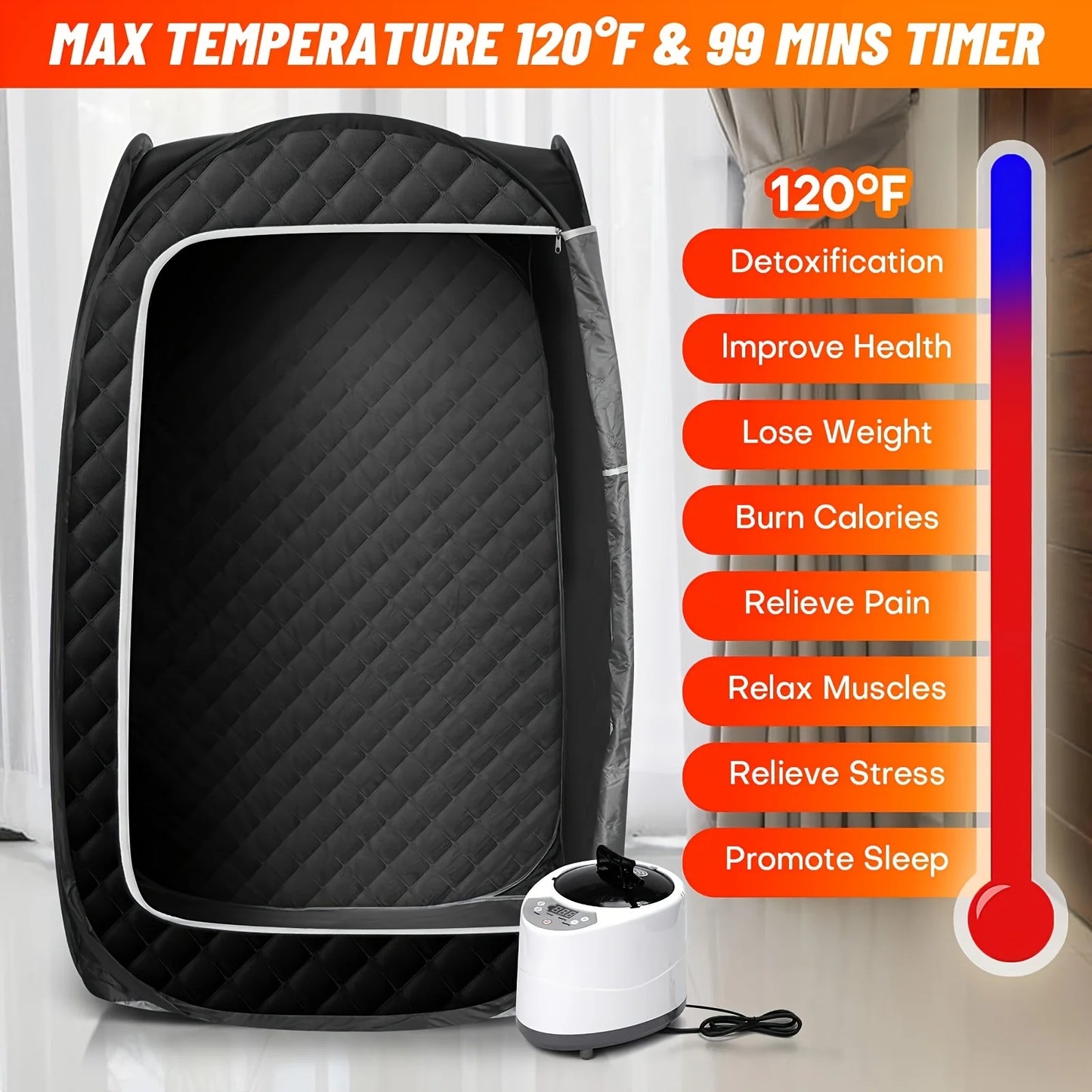 Portable Home Sauna with 2.6L Steamer and Folding Chair for Full Body Relaxation