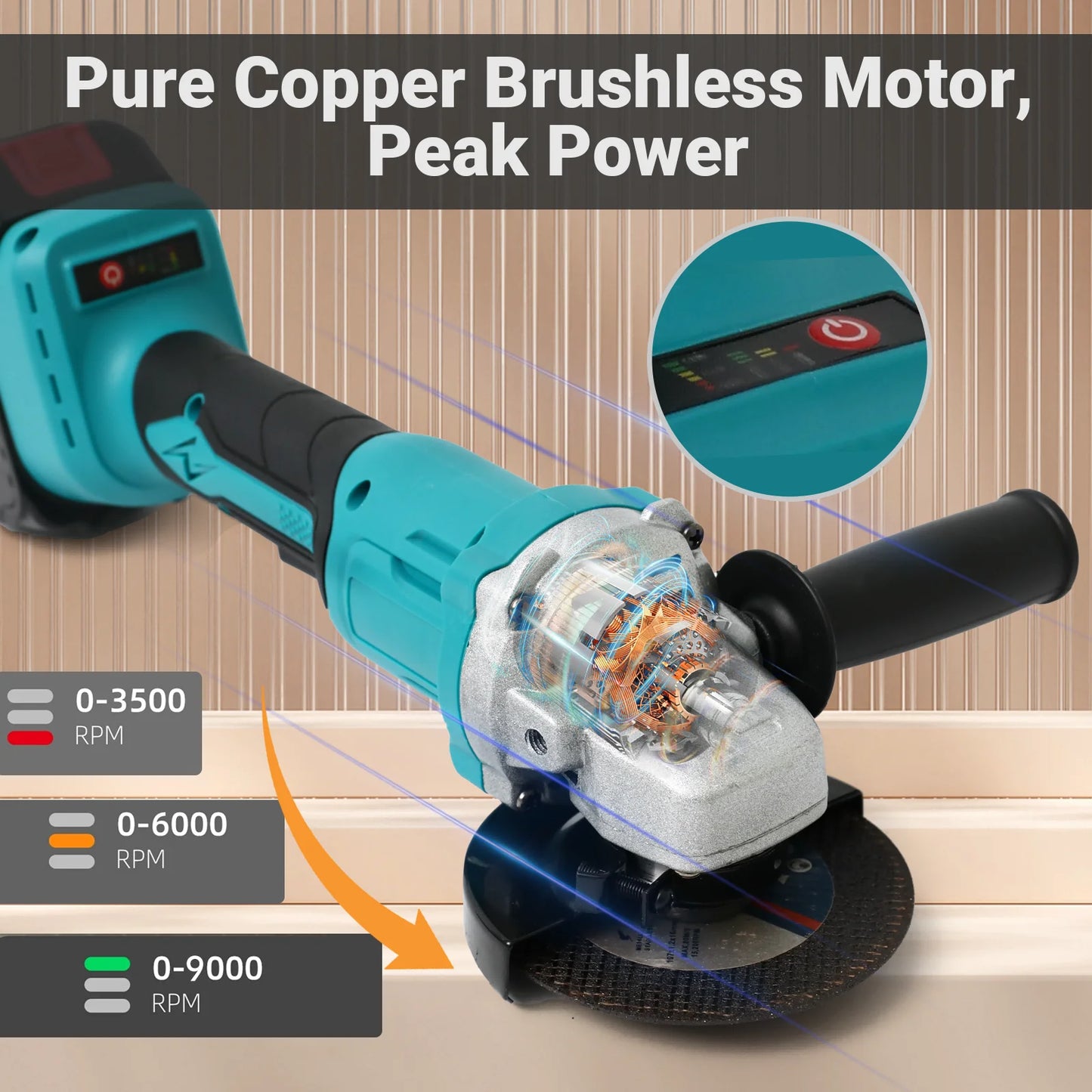 Cordless Angle Grinder Kit Brushless 21V 1300mAh Batteries