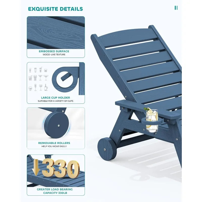 Patio Chaise Lounge Chair Set of 2 Adjustable HDPE Poolside