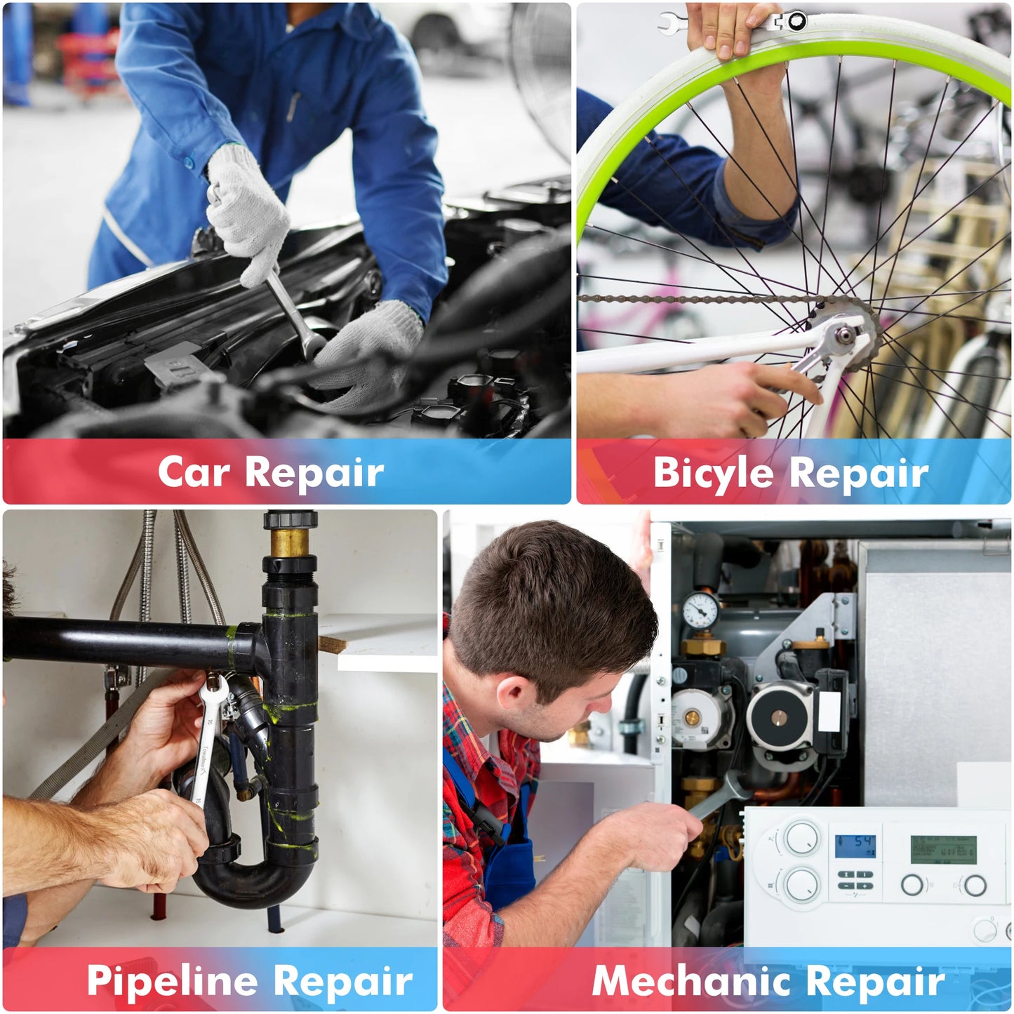 DIY Supplies 14 Piece Ratcheting Wrench Set With Metric Flex Head And CRV Steel Pouch Included For Home Car Bike