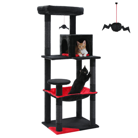 Gothic Cat Tree Tall Cat Tower with Super Large Hammock