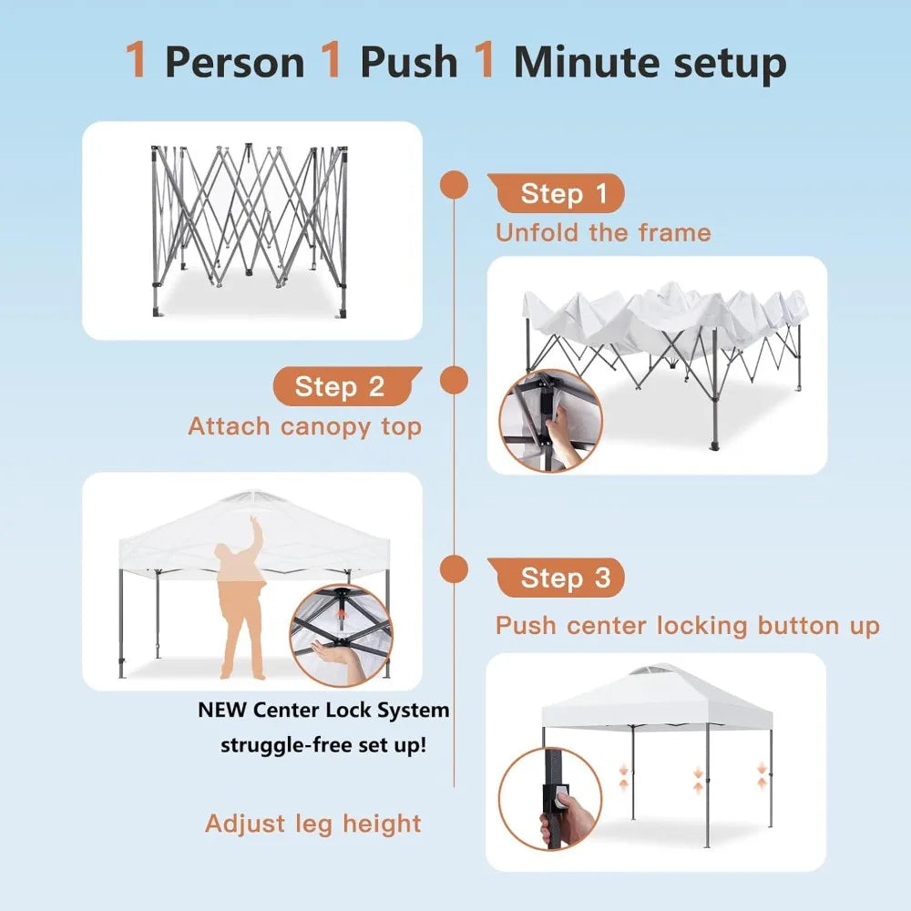 10x10ft One Person Setup Pop Up Canopy Tent Easy Outdoor Sun Shade for Events Beach Tent with Three Speed Adjustable Height