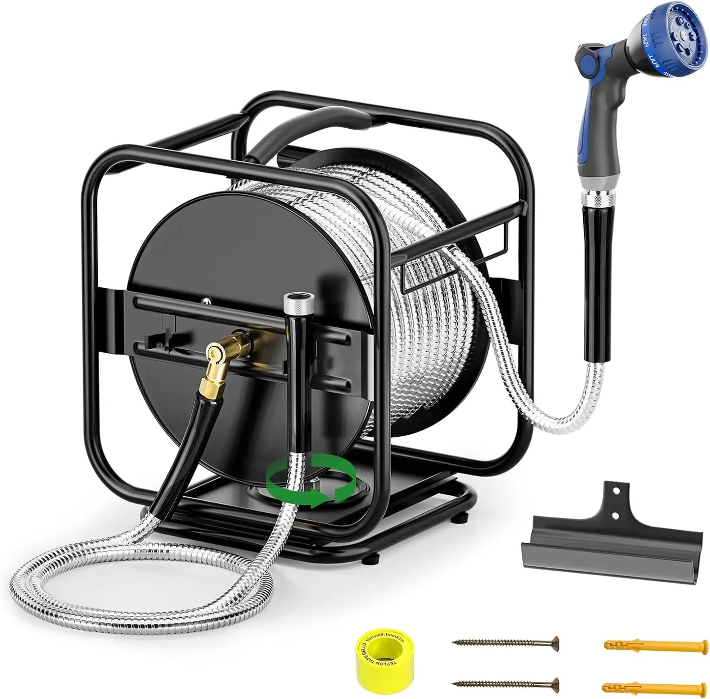 Heavy Duty Metal Garden Hose Reel With 100Ft Hose Black
