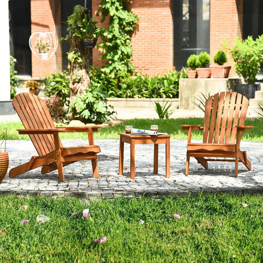 3 Pieces Eucalyptus Adirondack Chair Set with Side Table Outdoor Patio Natural