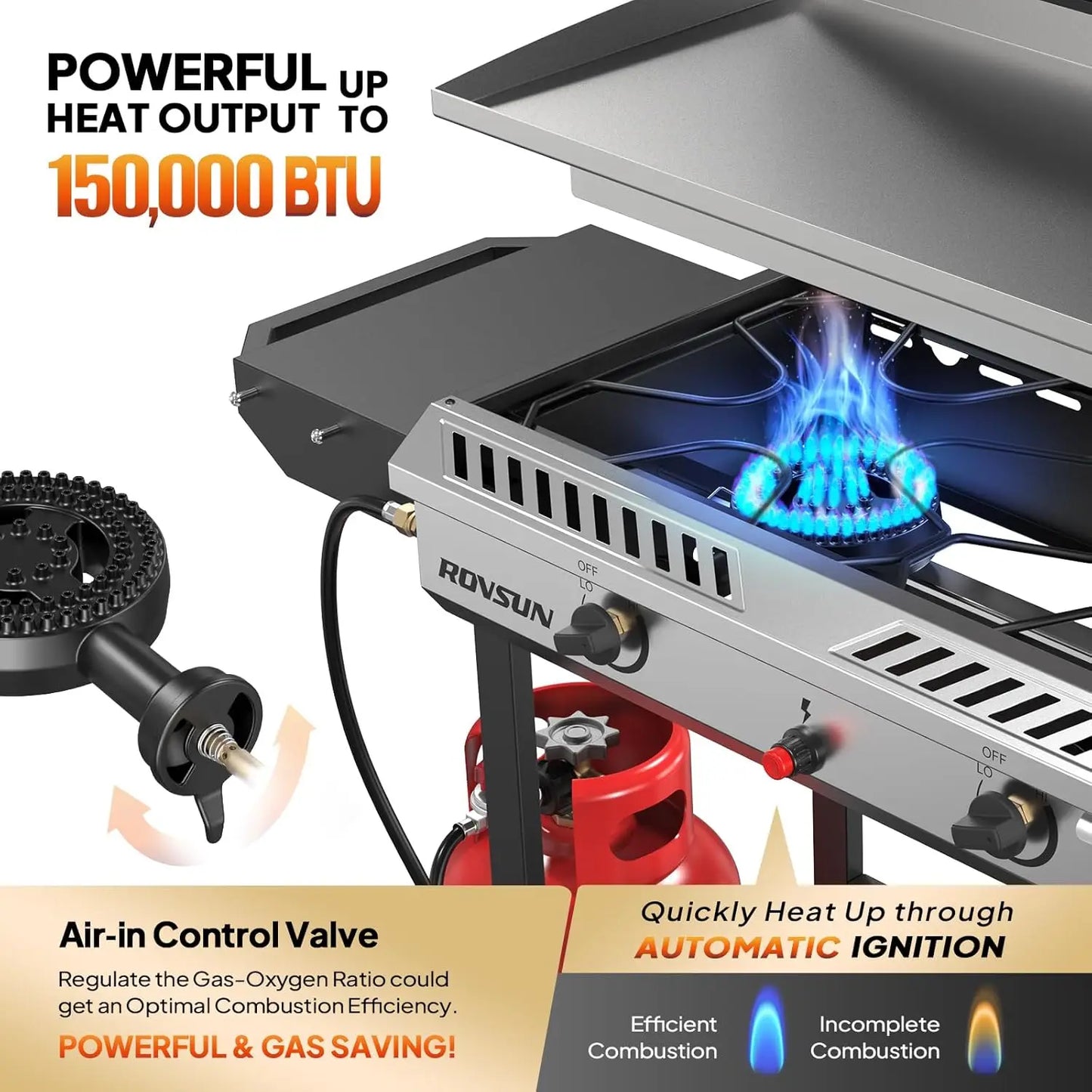 150000 BTU 2 Burner Outdoor Propane Stove With Shelf
