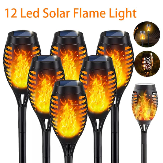 12 LED Solar Flame Torch Lights Flickering Waterproof Outdoor Garden Decoration Path Yard Patio Lamps