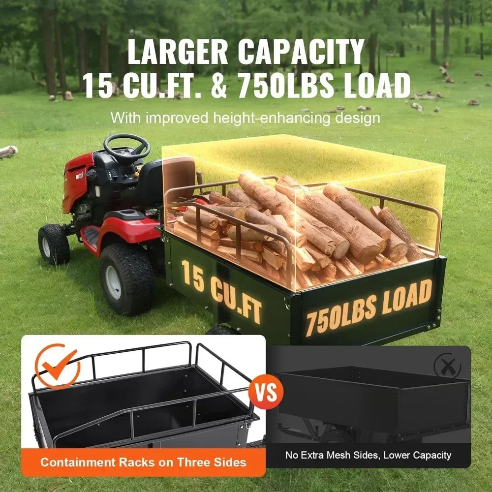 Heavy Duty ATV Trailer Steel Dump Cart Tow Behind 750 Pounds 15 Cubic Feet Garden Utility Trailer Yard Trailers