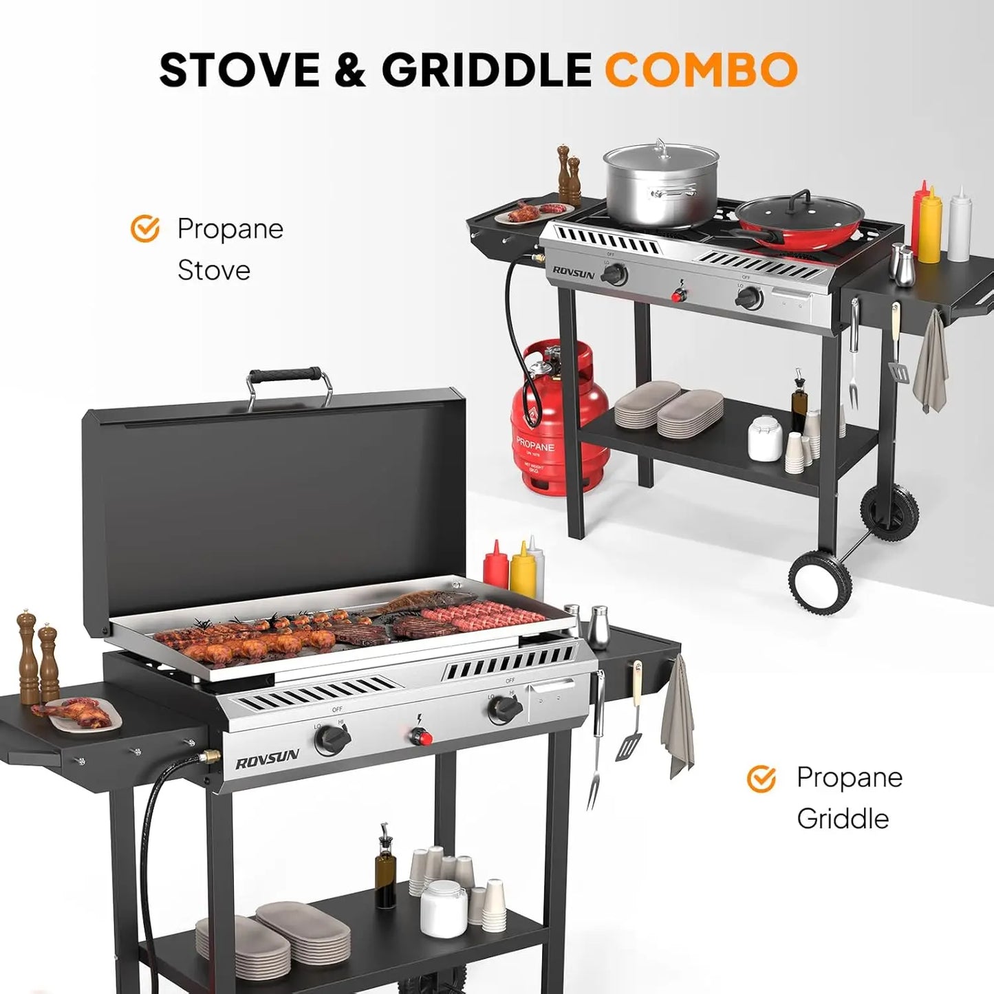 150000 BTU 2 Burner Outdoor Propane Stove With Shelf
