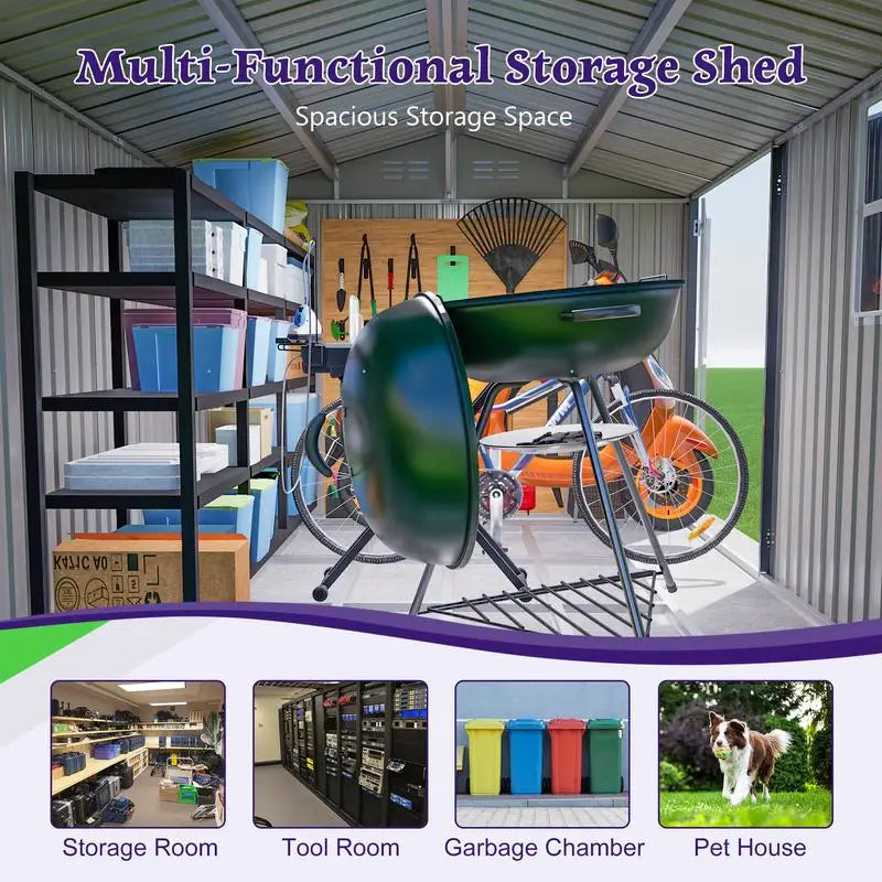 Outdoor Steel Storage Shed 10x8ft Lockable Weatherproof
