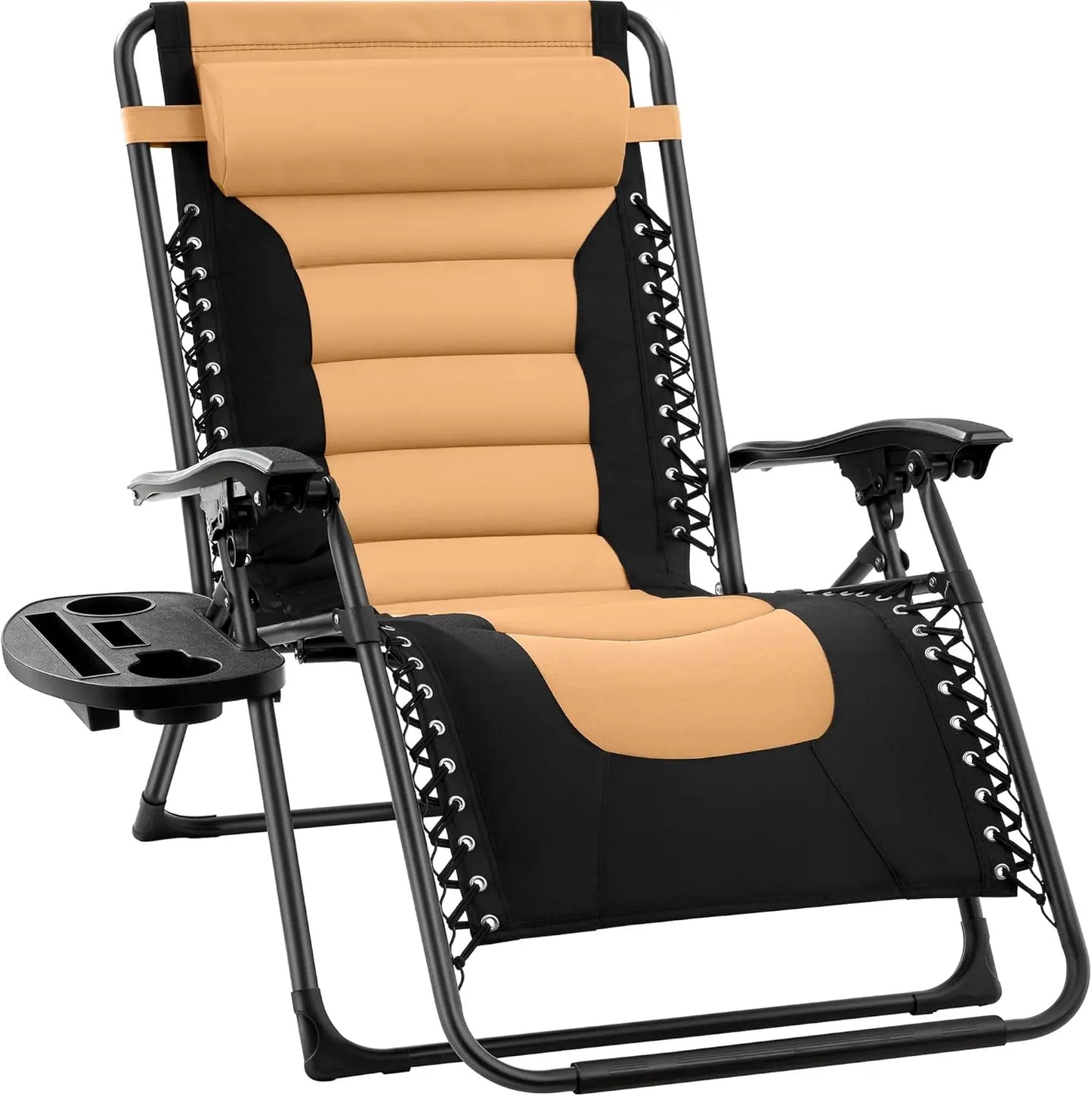 XL Folding Outdoor Recliner Chair With Headrest And Tray