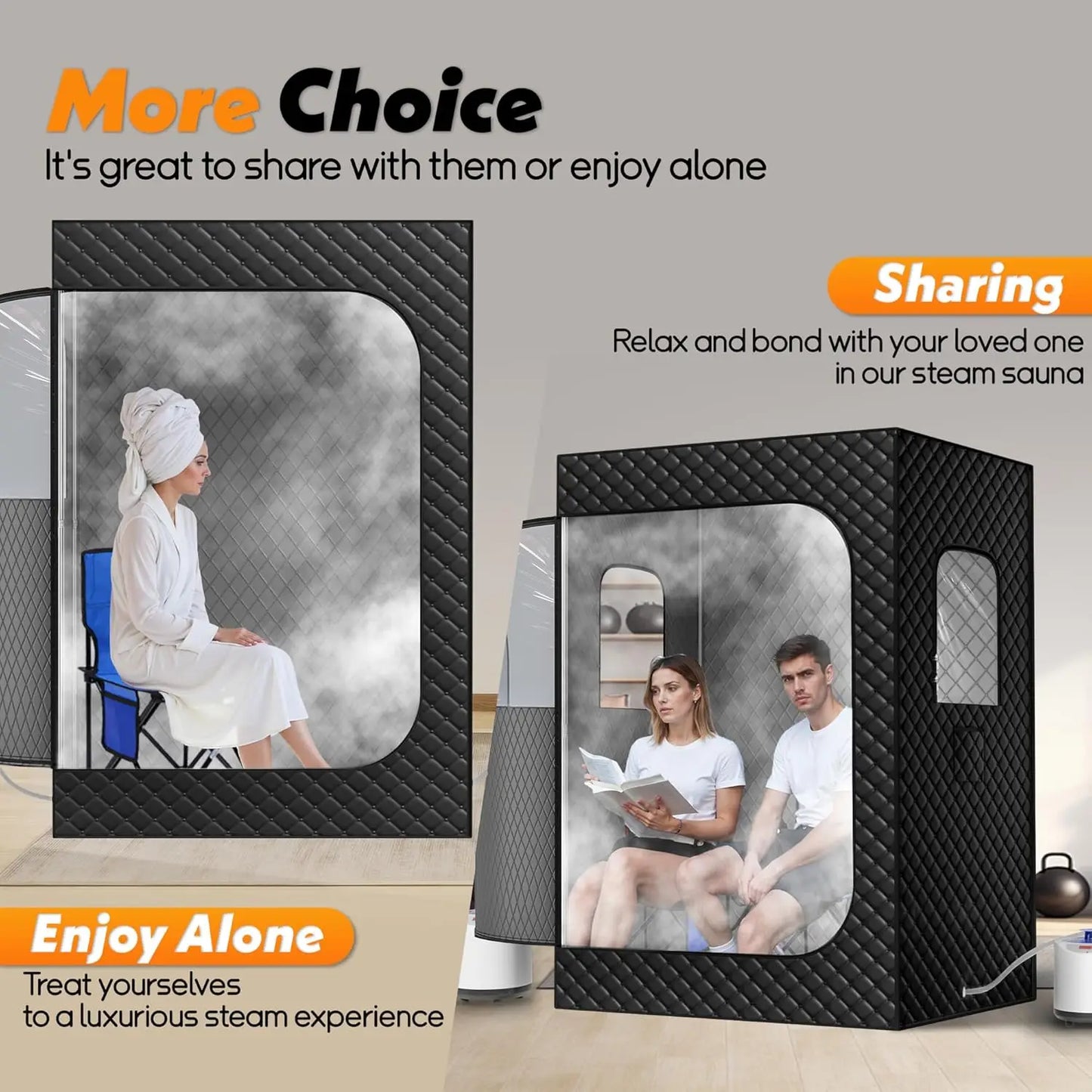 2 Person Portable Steam Sauna Extra Large Home Set Black