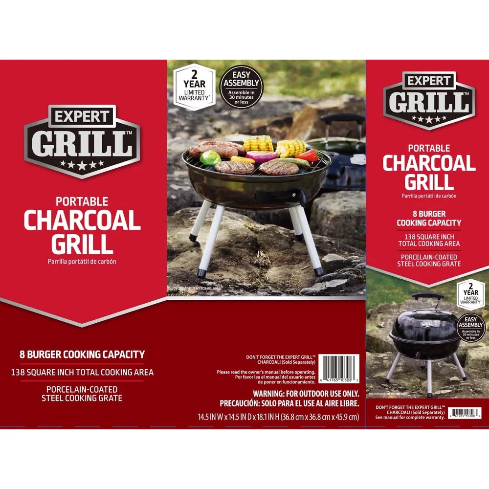 Portable Charcoal Grill 14.5 Inch Dome Design Ideal for Camping and Picnics