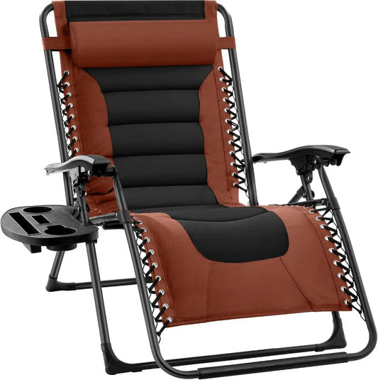 XL Folding Outdoor Recliner Chair With Headrest And Tray
