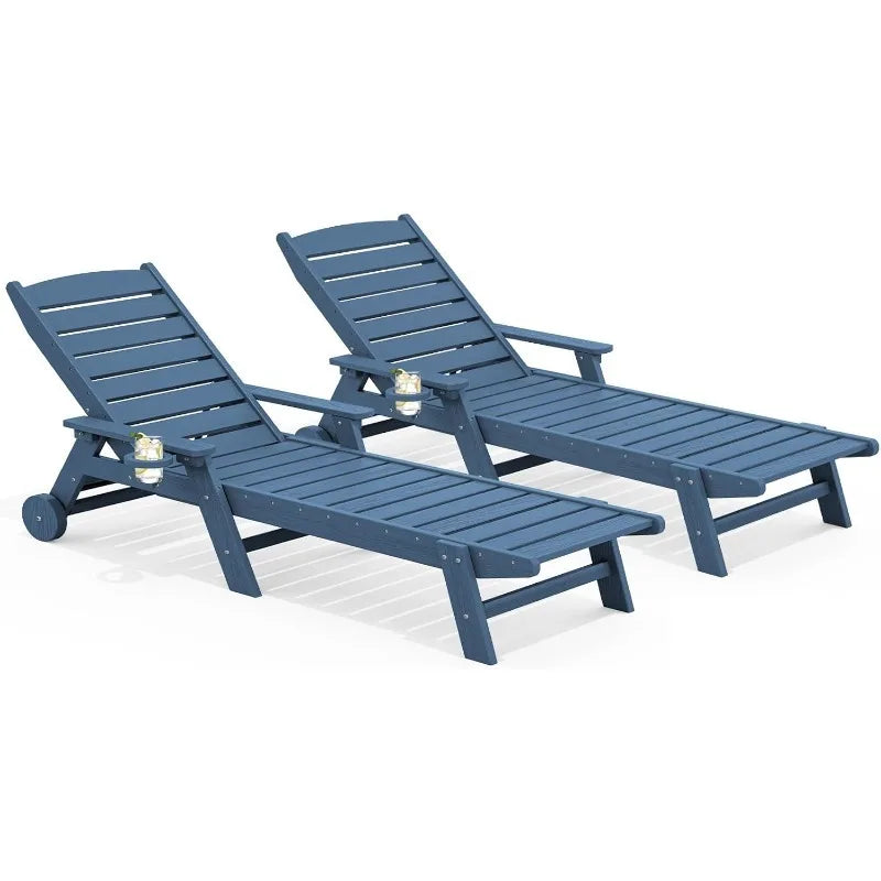 Patio Chaise Lounge Chair Set of 2 Adjustable HDPE Poolside